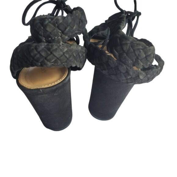ANTONIO MELANI Block Heel Sandals SZ 8 Leather Round Open Toe‎ Strapy Braided 4" - Picture 2 of 12